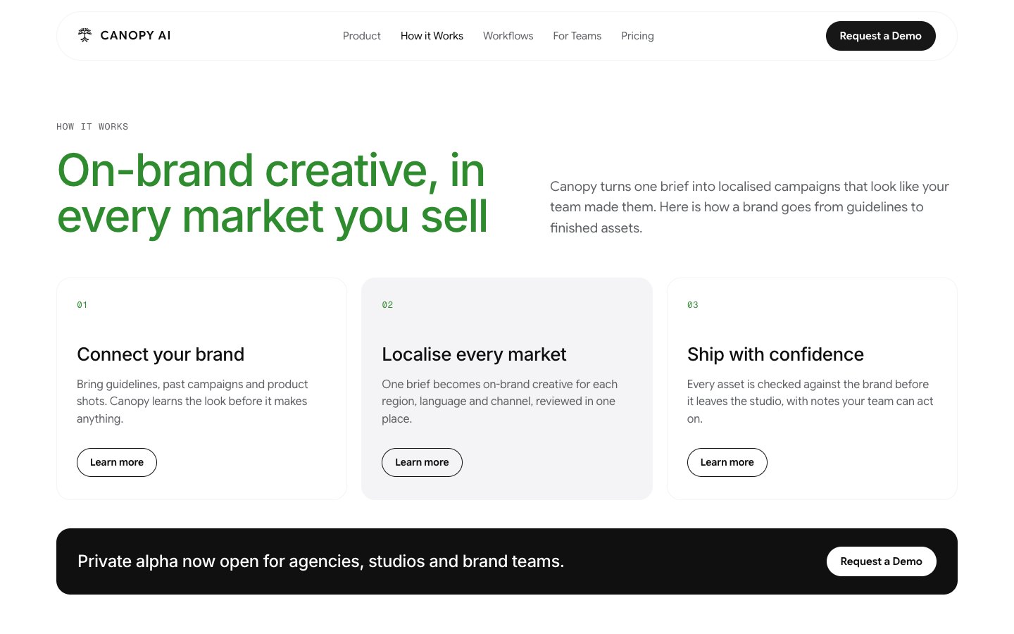 A new Canopy page built only from OnBrand’s extraction of trycanopy.space